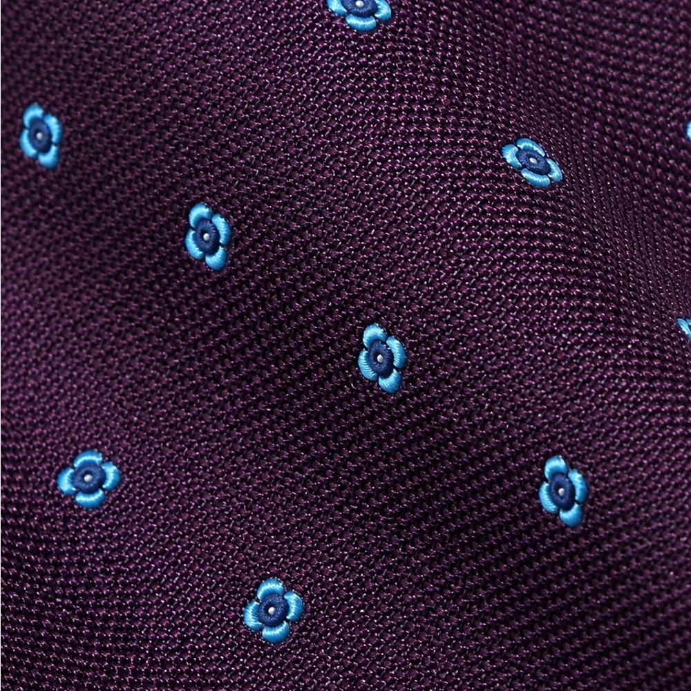 Isaia Purple Tie with Blue Micro Medallions 100% Silk handmade in Italy - Picture 4 of 5